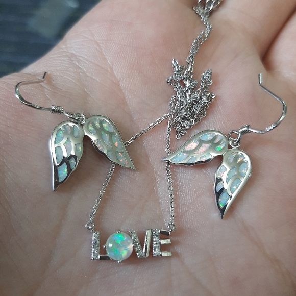 Adorable Opal Sterling Silver Love Set - Picture 1 of 10